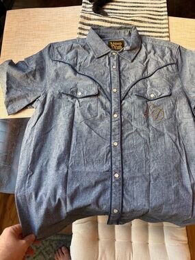 Liquid Death Men's Short-Sleeve Casual Denim Western Shirt - Blue